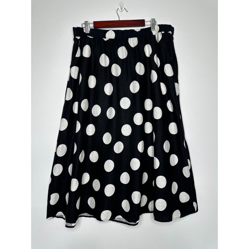 Tabitha Brown x Target Pull on Midi Skirt Size XL Black Polka Dot Linen